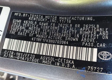 2017 Toyota Camry Se from USA, damaged, VIN 4T1BF1FK9HU702064